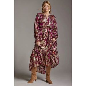 New Anthropologie Shimmer Midi Dress Size Small Pink